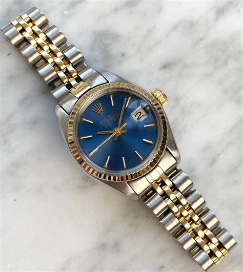 rolex damen silber gold blaues zifferblatt|rolex zifferblätter.